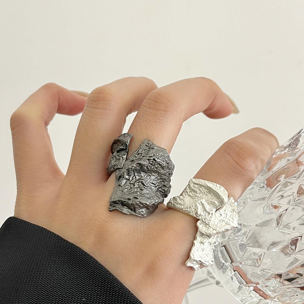 Gothic Unisex Open Irregular Metal Lava Texture Open Ring for Woman Men Punk Hip-Hop Party Finger Jewelry Gifts