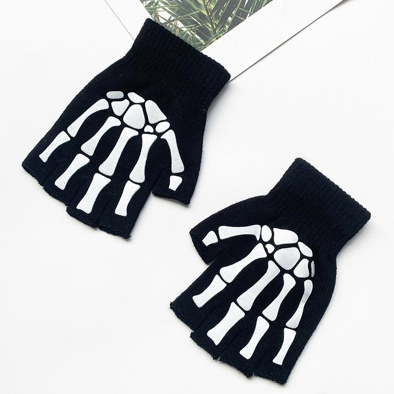 Yaratıcı Siyah Sıcak Eldivenler Işıklı Cadılar Bayramı Eldivenleri Örme Unisex Eldivenler Kaymaz İskelet Açık Hava Eldivenleri