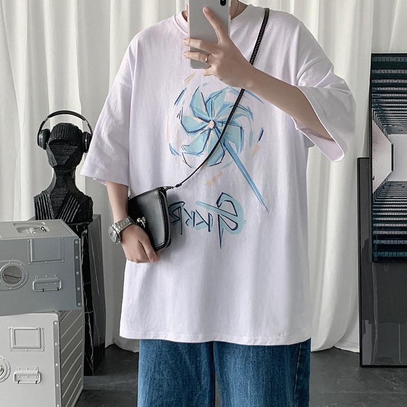 2025 Men's Short Sleeve T-Shirt - Summer Hong Kong Style, Trendy Korean Five-Point Design for Teens