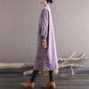 Johnature Women Loose Padded Dress Vintage Print Floral Stand Long Sleeve Dresses Winter Chinese Style Casual Clothing