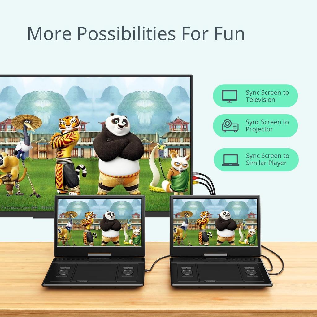 Yoton Portable DVD HD LCD Dual Hours of Playback and Bidirectional Folding No Region Card AV TV Last Play Memory Perfect for and Home Use Not Player,