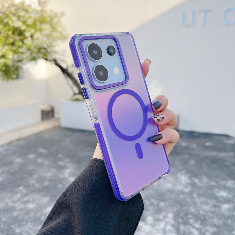 Luxury Metal Lens MagSafe Phone Case for Xiaomi 14T 14TPro Redmi 13 14C NoTe13 14Pro ProPlus Wireless Charging Discolour Cover