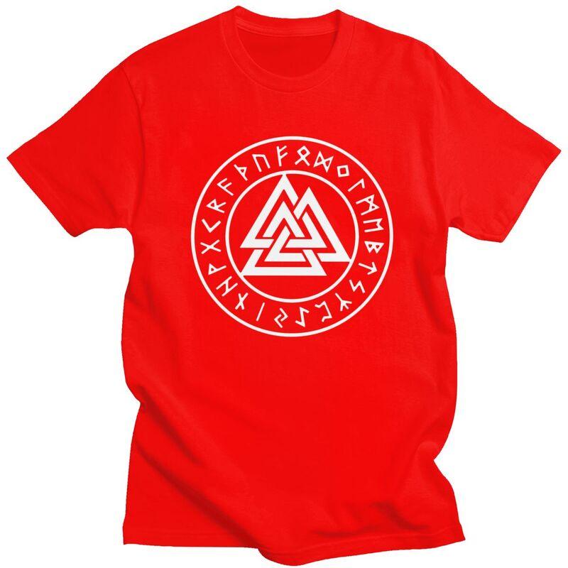 Individuelles Wikinger Odin Valknut Runen T-Shirt für Herren Kurzarm T-Shirt Mode Nordische Wikinger Valhalla T-Shirt Reine Baumwolle Tee