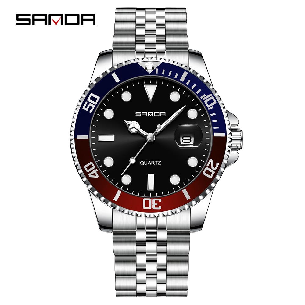 Sanda Men s Green Quartz Watch - Waterproof Steel Strap, Calendar, Casual  Business Wear.