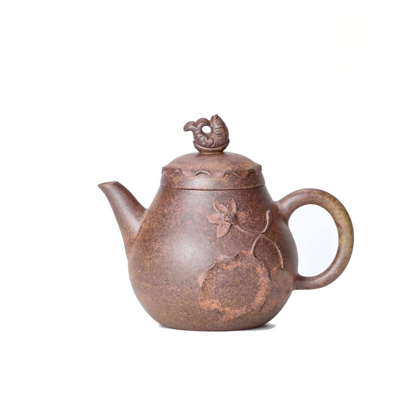 

290ml Vintage Yixing Purple Clay Teapots Handmade Lotus Fish Pot Raw Ore Section Mud Kettle Zisha Tea Set Tea Ceremony Gifts