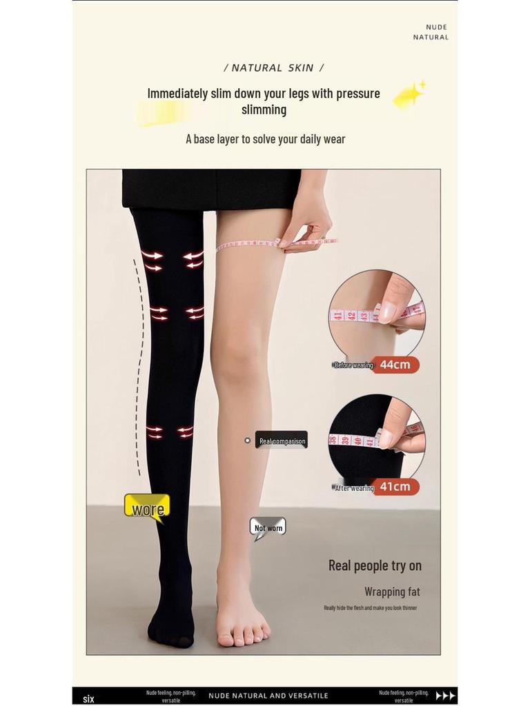 Flower Fairy Nude Feeling Fleece Lined Socks - Women's Warm, Slimming Tights for Autumn and Winter