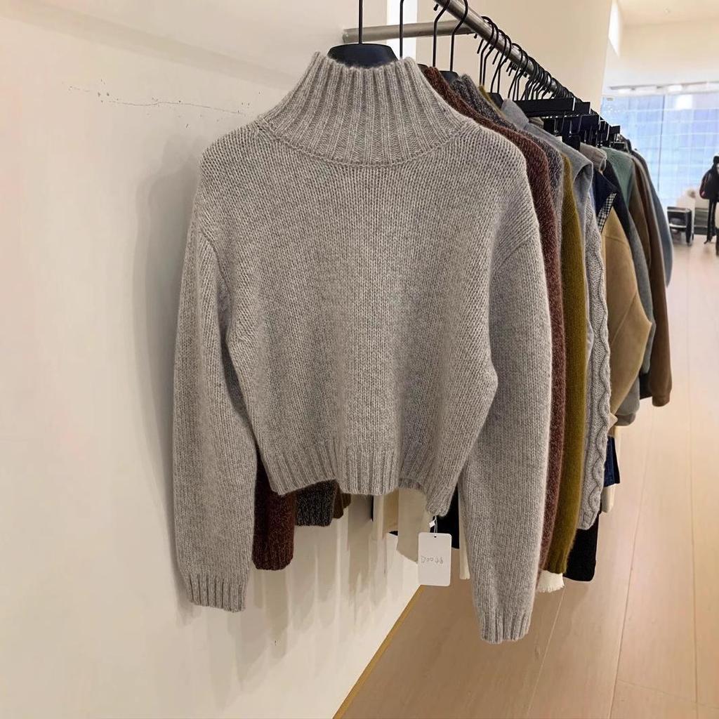 Women's French High-Neck Cashmere Sweater - Petite Autumn/Winter Temperament Base Layer