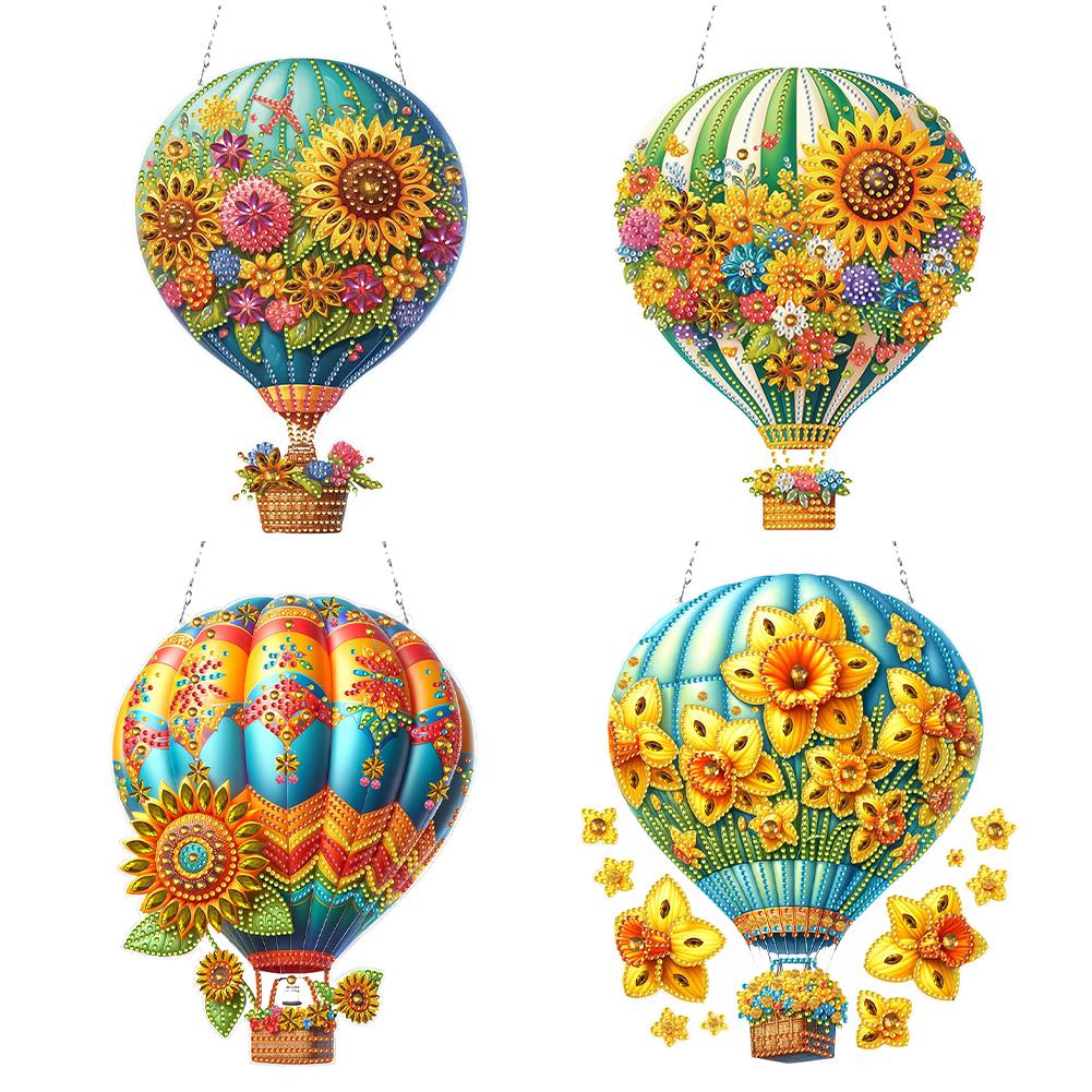Flower Hot Air Balloon Theme 2D/Flat DIY Special Shape Hanging Diamond Art Kits Diamond Art Pendant DIY Home Decor Hanging Charm