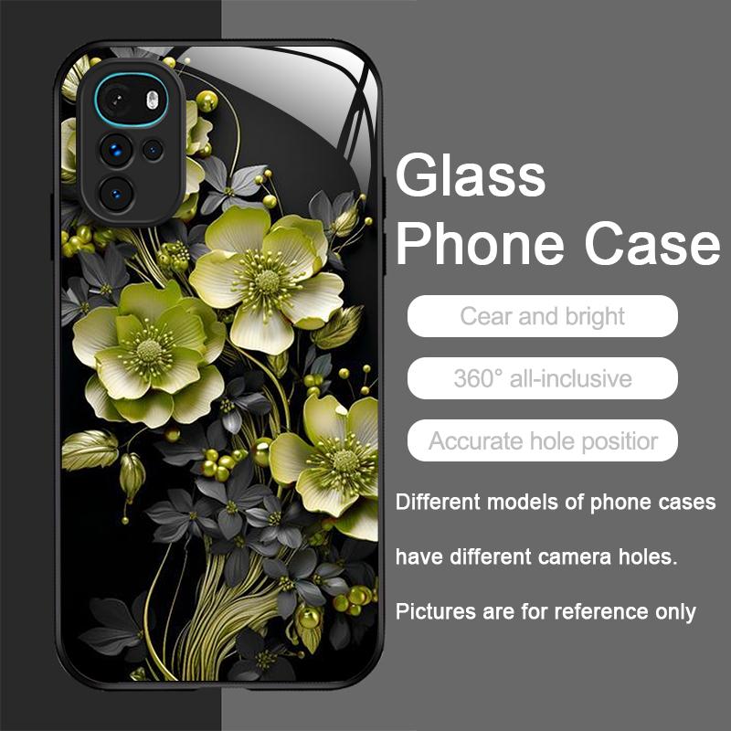 Vintage Floral Stylish Lotus Flower Tempered Glass Phone Case for Motorola Moto G85 G84 G75 Edge 50 Fusion 40 Neo 30 Pro Covers