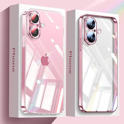 Official Not Yellowing High Clear Plating Case for For Iphone 16 15 14 13 12 11 Pro Max Plus Ultrathin Lens Film Protect Soft Cover