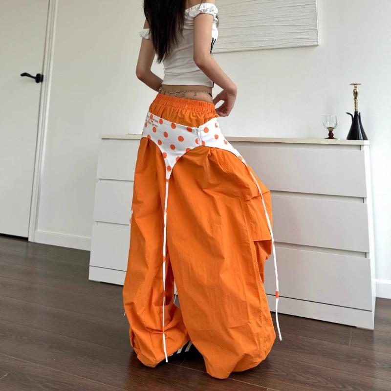 Vintage Orange Hip-hop Wide-leg Pants Women's Summer Dopamine New Loose Mopping Paratrooper Pants