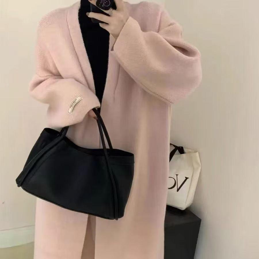 Autumn Winter Women's Korean Style Mid-Length Knitted Cardigan Outer Wear Lazy Style High-End Slimming Loose Thickened Knitted Coat