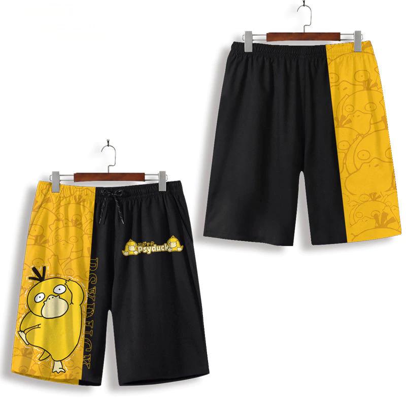 Desenho Animado Anime Japonês Psyduck Muay Thai Kickboxing Shorts de Treino Estampa Artes Marciais Boxeador Unissex Homens Mulheres Criança Luta Fitness Esporte Academia Treino