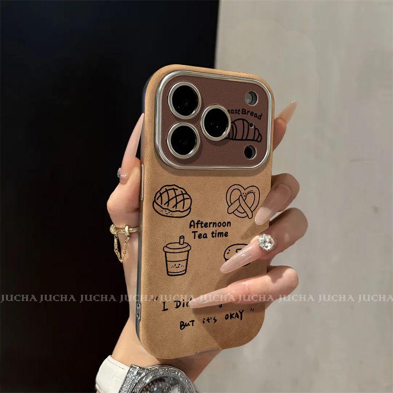 Applicable to iphone17promax mobile phone case artistic niche apple 16plus couple 15 coffee bread