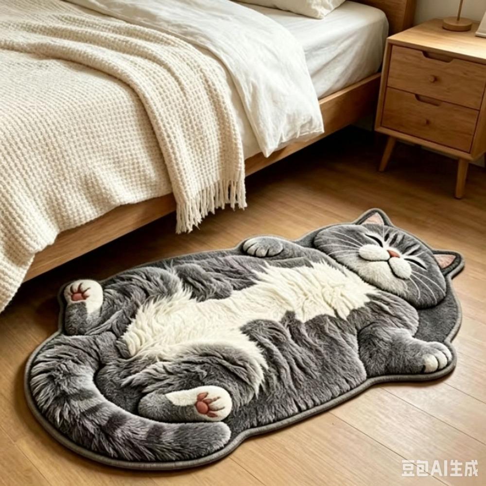 Cute Cartoon Irregular Cashmere-Like Floor Mat, Water Absorbent Anti-Slip Rug for Bathroom Bedroom Home Decor