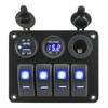4 Gang DC 12V/24V Dual USB Port Digital Voltmeter Circuit Breaker Aluminum Panel LED Rocker Switch Panel Interior Accessories