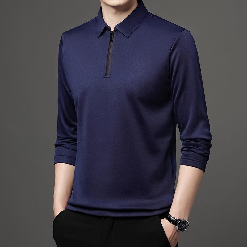 

Men s Long Sleeve Half-Zip Polo Shirt - Casual Turn-Down Collar for Middle-Aged & Young M (100-115 jin)