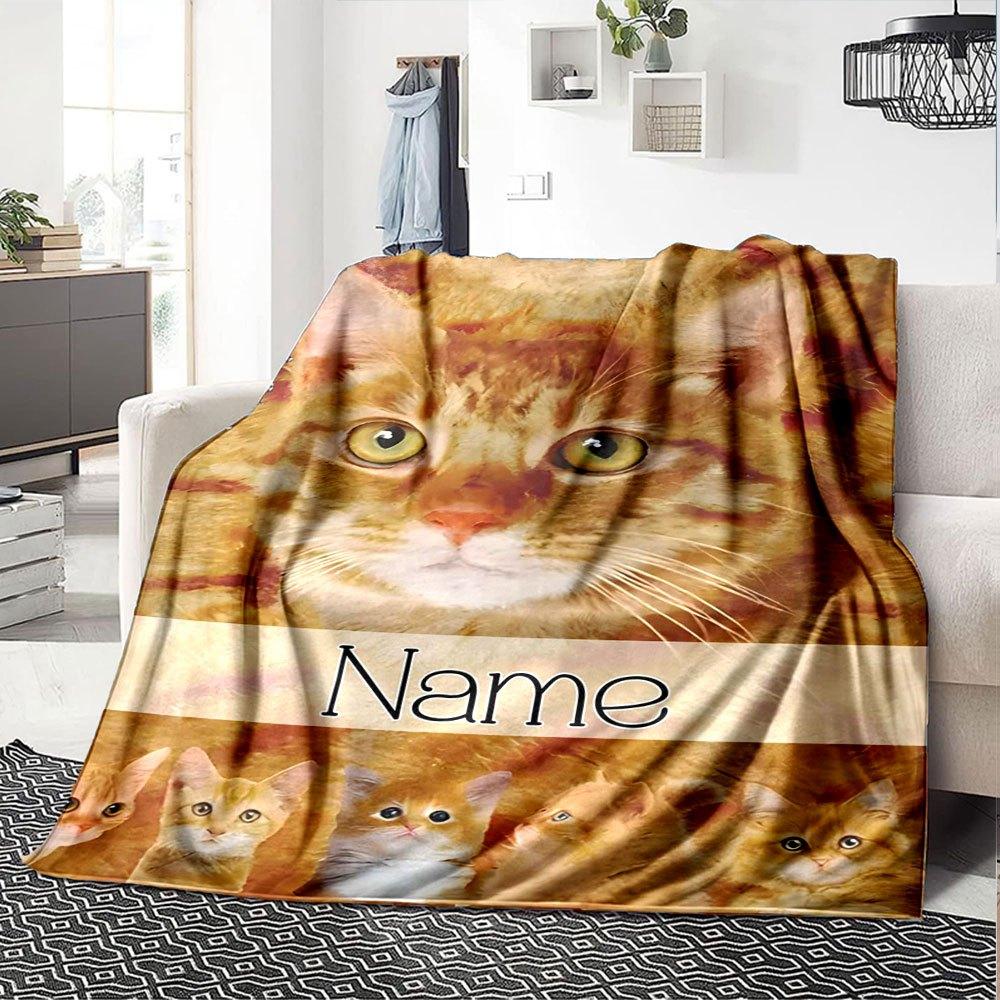 Orange Tabby Cat Design Home Customize Your Name Blankets Soft And Cozy Lightweight For Year Round Use Perfect For Picnics Sofa Office Bed Living Room