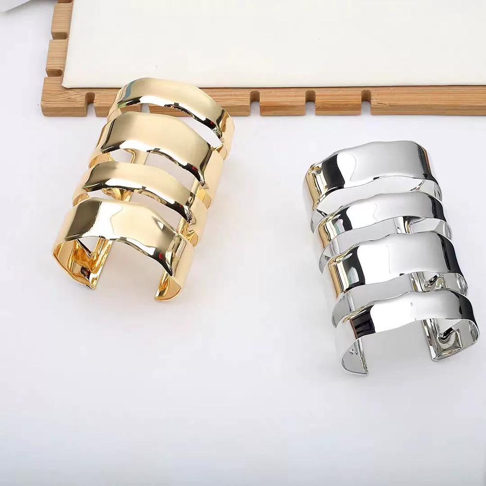 Fashion Exaggeration Smooth Bracelet Simple Extra Long Hollow-Out Open Adjustable Extra Wide Bracelet Women Jewelry Accessories
