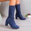 fashion Women Pointed Toe Mid Calf Chelsea Boots Suede Mid Heels Chunky Shoes 2024 Winter Fashion Walking Shoes Pumps Trend Femme Shoes