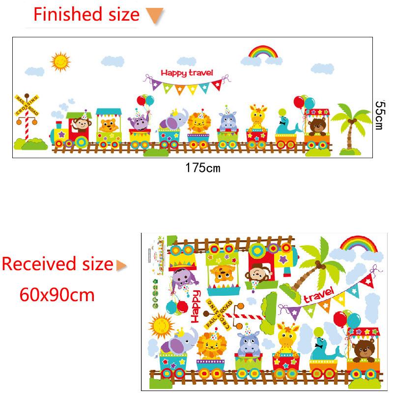 Cartoon Animal Train Wall Stickers for Kids Room, Kindergarten, Bedroom, Living Room Decor