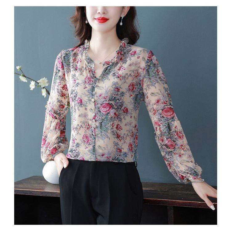 Spring Floral Shirt Women Long Sleeve Beautiful Unique Blouse Trendy Youthful Tops for Mothers