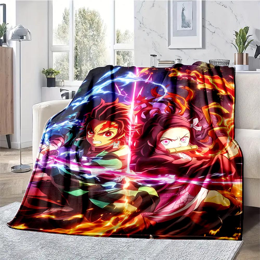 Demon Slayer Theme Printed Blanket - Perfect for Couch, Bed, Travel & Outdoor Use | Machine Washable, Cozy & Durable.