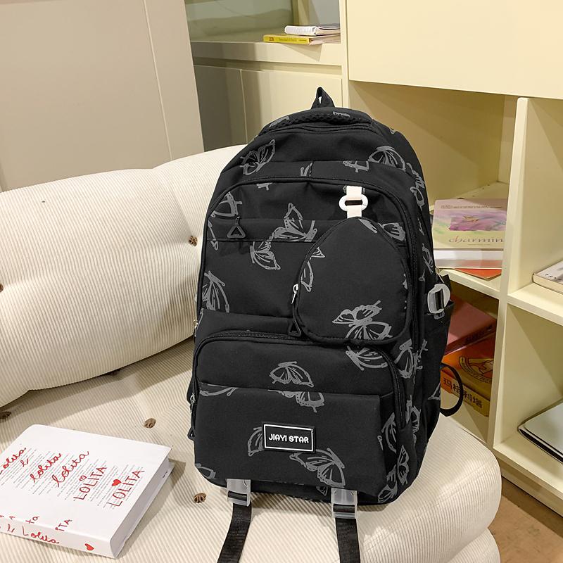 Butterfly Print Backpack Student Schoolbag Women's Large Capacity Travel Lightweight Backpack with Coin Purse