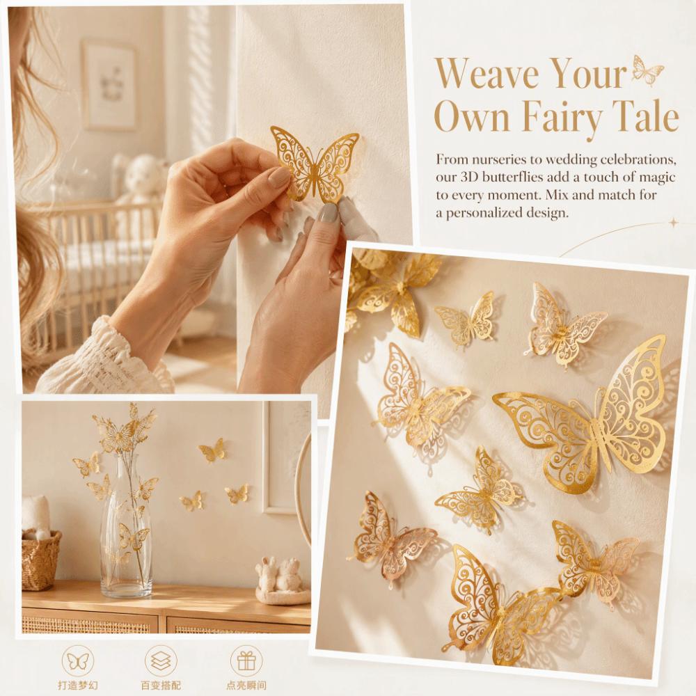72Pcs 3 sizes Butterfly Wall Stickers Easy Cleaning 3D Butterfly Wall Decor Home Decor