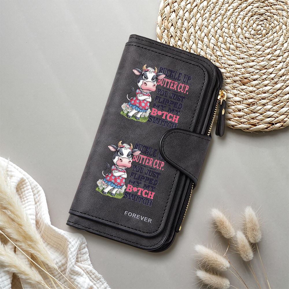 Funny Cow Print Long Wallet Fashion PU Leather Purse Card Holder for Women Daily Use