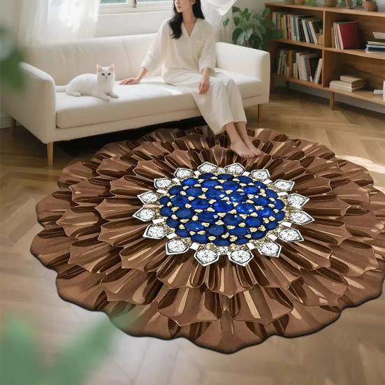 Yousheng Floor Mat Large Size Non-Slip Floral Plush Rug with 3D Visual Effect Easy Maintenance Floor Rug Living Room Bathroom Kitchen Decor