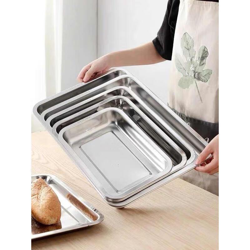 HANDUNYOU Extra Thick Deep Rectangular Stainless Steel Tray