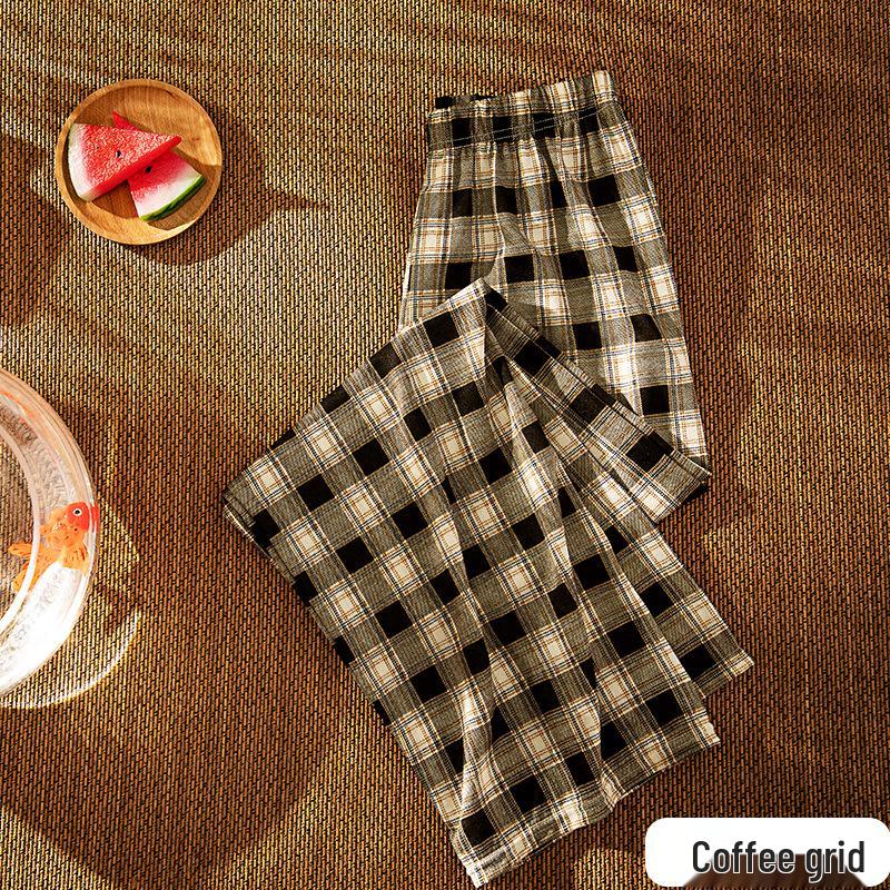 High-Waisted Plaid Wide-Leg Pants - Women's Summer Loose-Fit, Slimming, Casual Drape Long Trousers