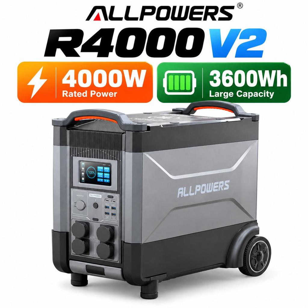 ALLPOWERS R4000 V2 Stazione di Alimentazione Portatile da 4000W 3600Wh Generatore Solare Batteria Espandibile con UPS per Campeggio Viaggio Interruzione di Corrente