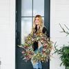 15.74 Colorful Wildflower Spring and Summer Wreath with Green Leaves, Artificial Wreath (Green, Size M)