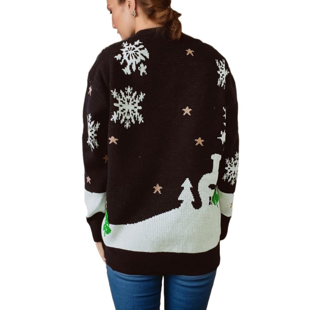 Christmas main picture cute snowman pattern round neck long sleeved knitted pullover sweater New Year sweater 3549 EMA