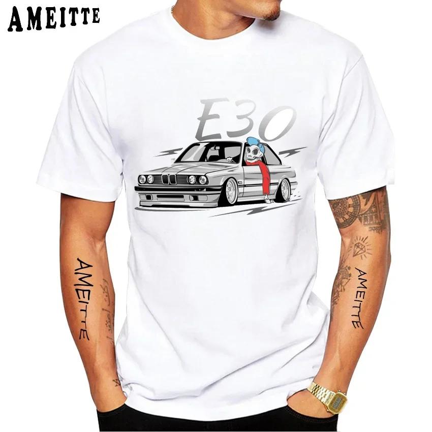 Vintage Skull Drive German E28 M5 E30 E36 E90 E46 Car Premium T-Shirt New Summer Men Short Sleeve Hip Hop Boy Casual White Tees