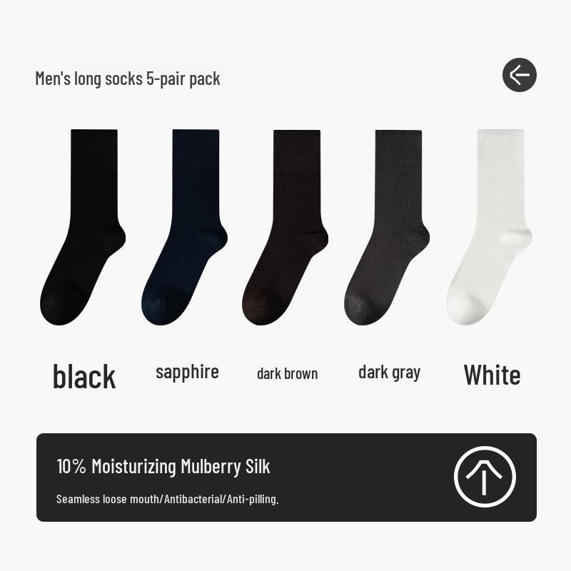 Men's Formal Black Silk Over-the-Calf Socks - Antibacterial, Four-Season Business Style