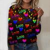 Women Love Heart Print Graphic T Shirt For Women Pink Fashion Long Sleeve Tees Autumn Winter Casual Loose  T-Shirts