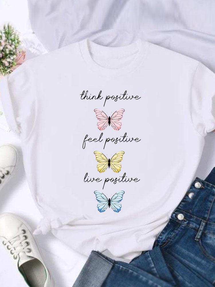 Kortärmade T-shirts Dam T-shirt Tryck Sommar Tecknad Fjäril Trend Söt Skjorta Dam Grafisk T Topp T-shirt Mode Kläder