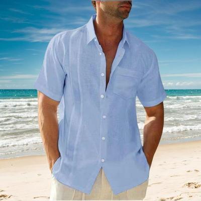 Herren Leinenhemden Kurzarm Button Up Turn Down Kragen Casual Sommer Home Daily Shirts