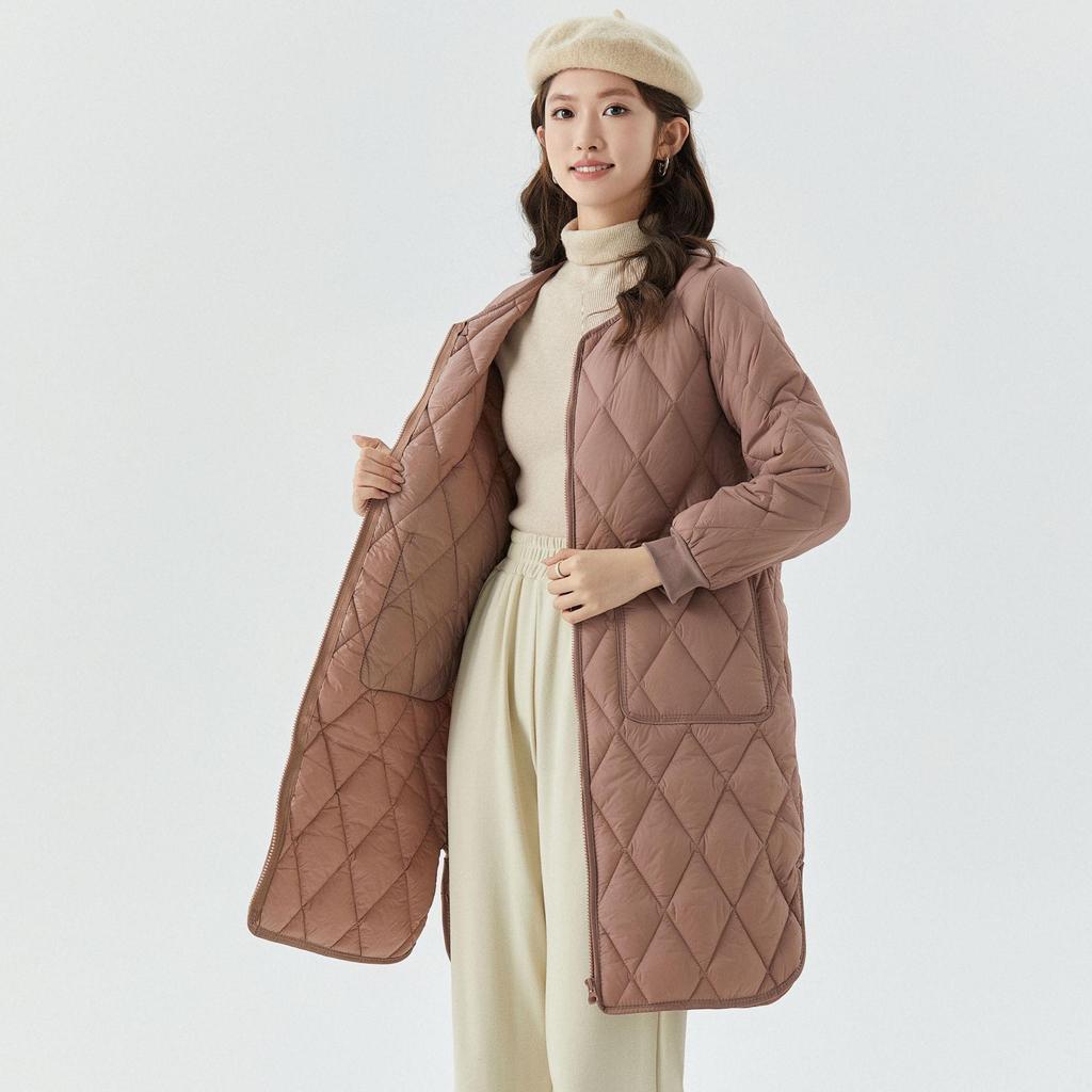 Women's Quilted Long Cotton Coat with Fur-Trimmed Sleeves 2401