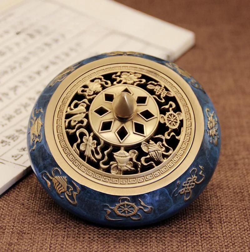 Burning Blue Eight Treasures Incense Burner Plate Incense Pure Brass Incense Road Supplies
