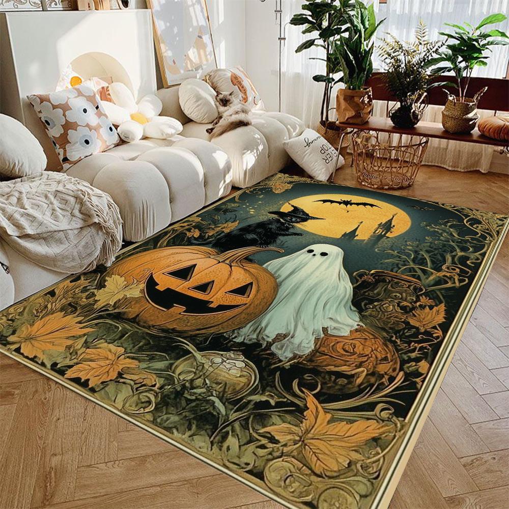 1 vnt. Retro Helovino moliūgo ir vaiduoklio kilimas Neslystantis minkštas namų dekoras svetainei, miegamajam, patalpoms