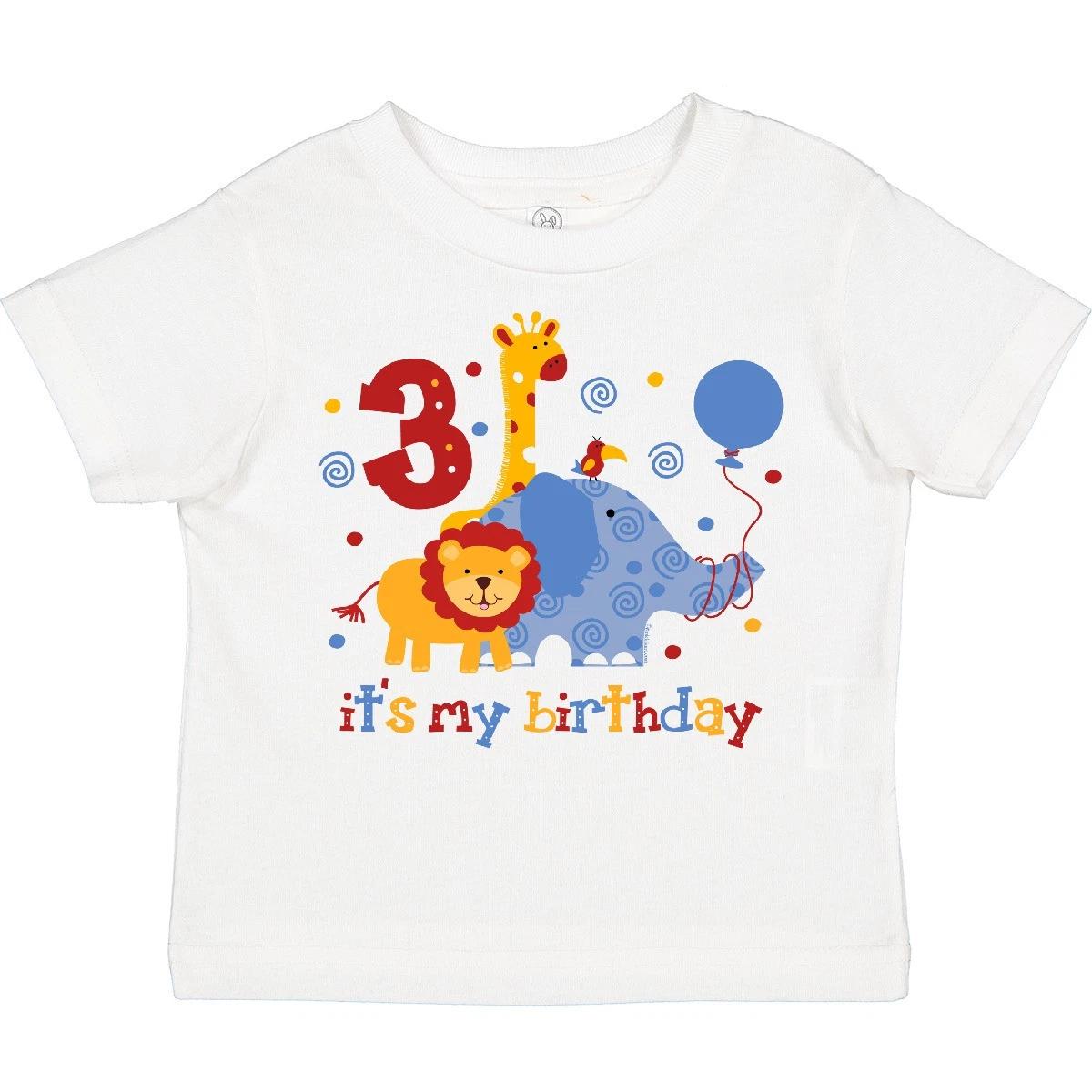 Inktastic Safari 3rd Birthday Toddler kids boys T-Shirt Jungle Lion Elephant Giraffe Wild 100