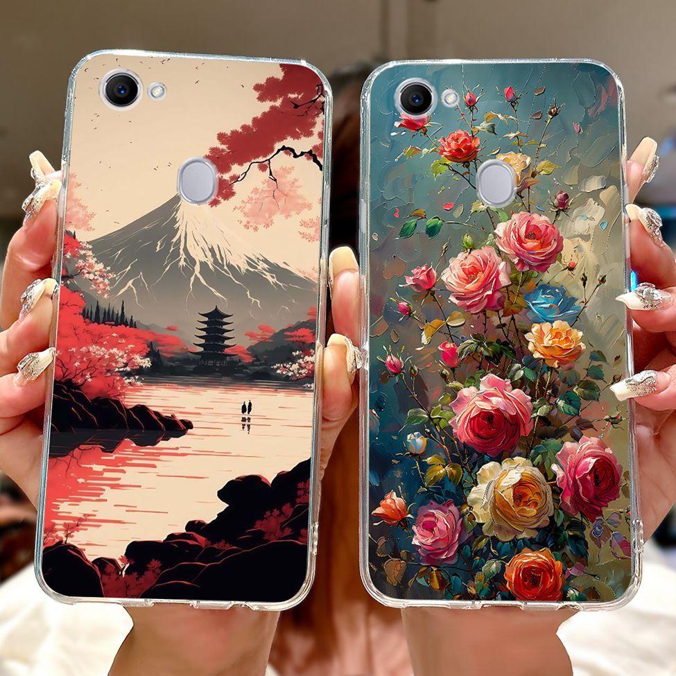 Clear For Oppo F7 Case Kawaii Cute Cat Fashion Flower Funny Luxury Painted Soft Back Cover For OppoF7 Phone Case CPH1821 CPH1819