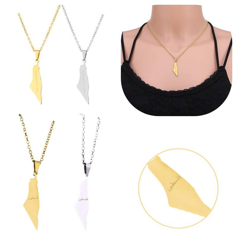 Stylish Geometric Stainless Steel Map Pendant Necklace For Women Israel And Palestine