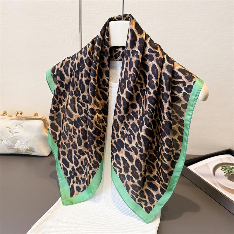 2026 New Leopard Print Imitation Silk Scarf for Women Square Hairbands Foulard Female Bandana Neck Kerchief Headbands