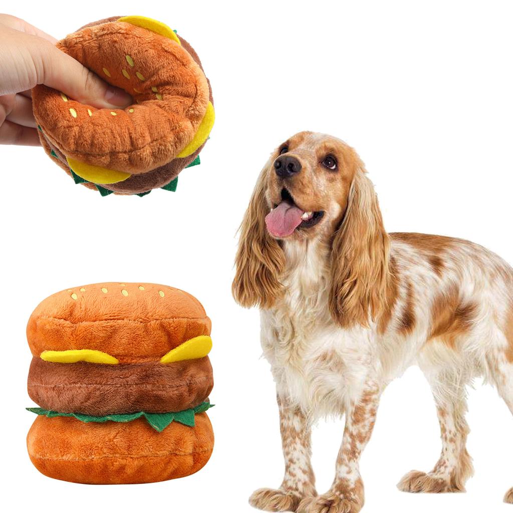 Pet Dogs Chew Toy for Small Medium Dogs Plush Toy Hamburger Cat Soft Teething Toy Aggressive Chewers Bite Toy Puppy Gift