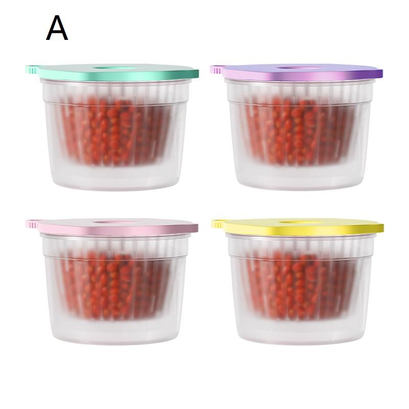 4Pcs Green Onion Fresh-Keeping Box With Lid Double-Layer Drainage Round Plastic Refrigerator Sealing Box Household